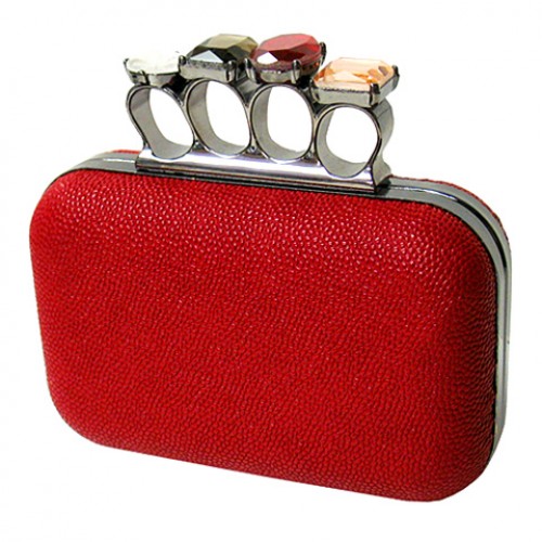 Evening Bag - Small Jeweled Stones Knuckle Clutch Bags - Red  - BG-EHP7103RD
